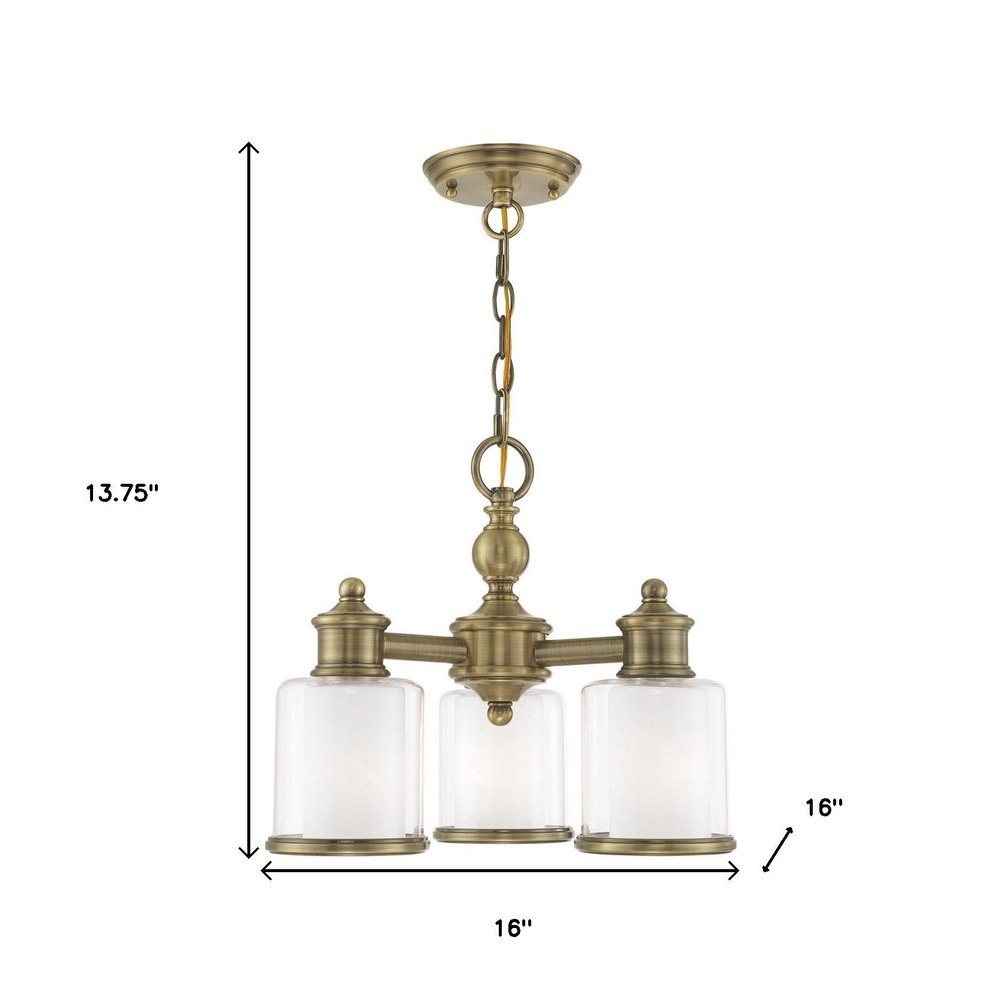 Antiqued Brass Three Light Metal Dimmable Chandelier With Shades HomeRoots