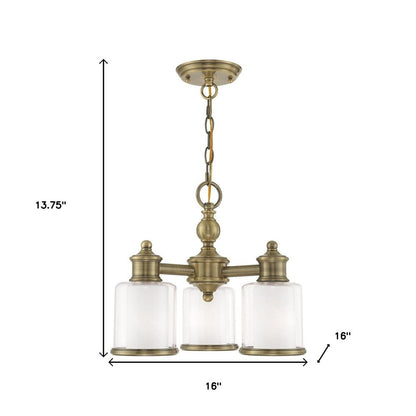 Antiqued Brass Three Light Metal Dimmable Chandelier With Shades HomeRoots