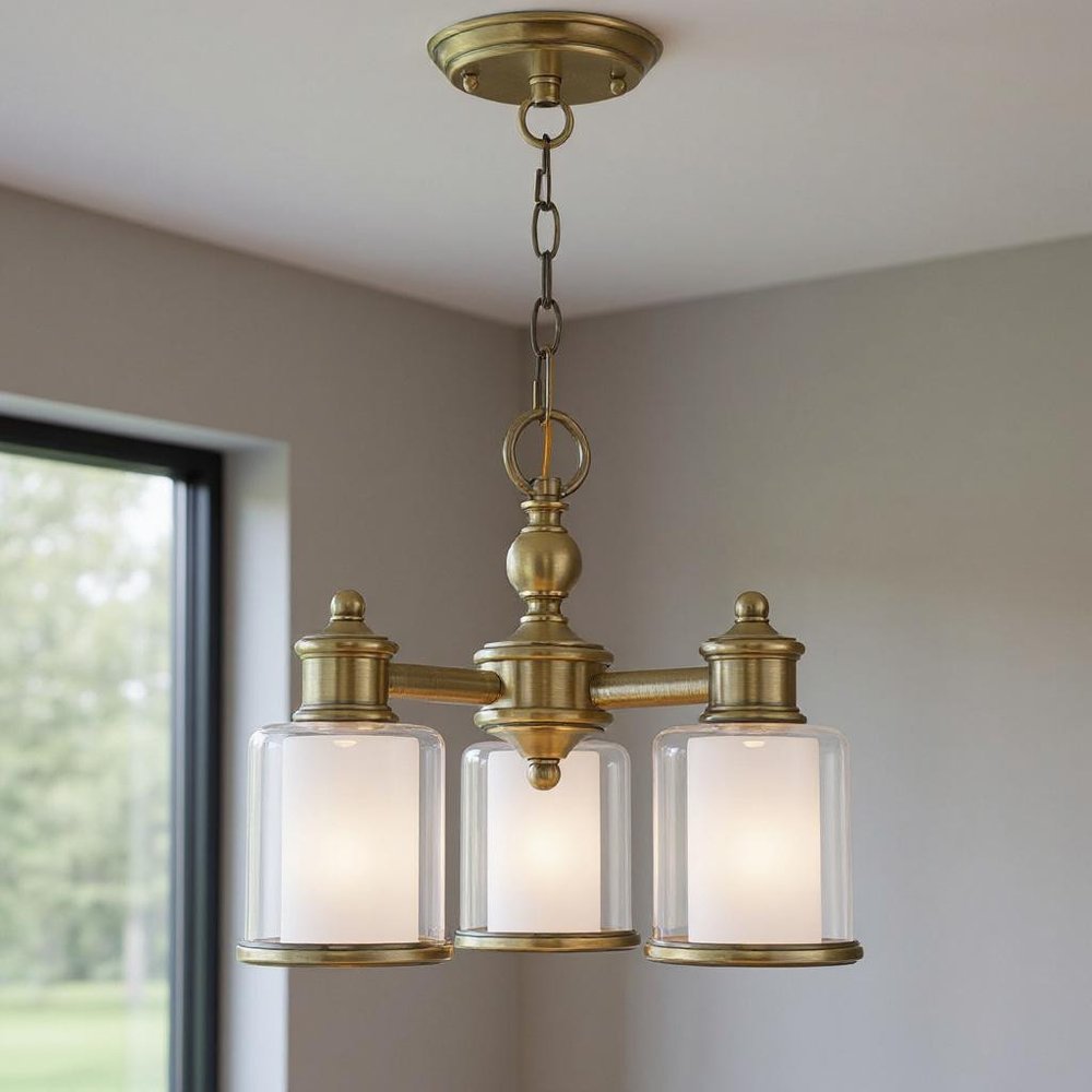 Antiqued Brass Three Light Metal Dimmable Chandelier With Shades HomeRoots