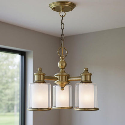 Antiqued Brass Three Light Metal Dimmable Chandelier With Shades HomeRoots