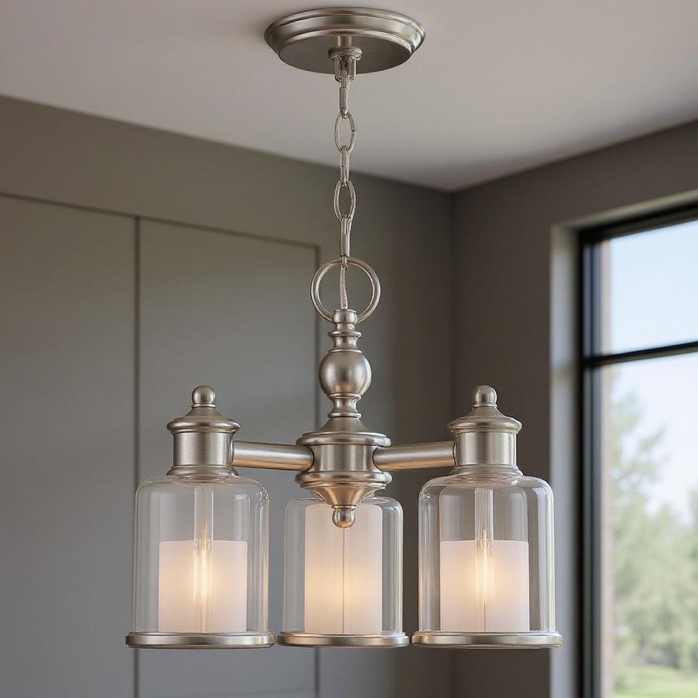 Nickel Three Light Metal Dimmable Chandelier With Shades HomeRoots