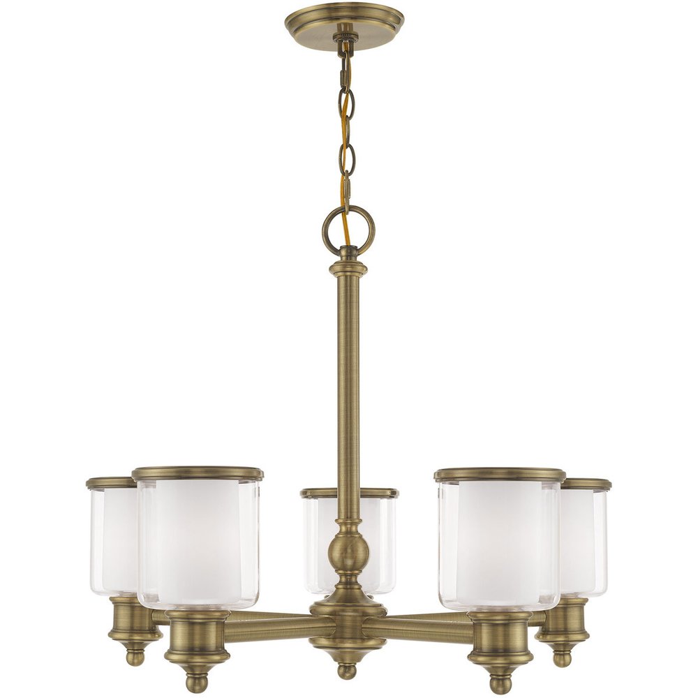 Antiqued Brass Five Light Metal Dimmable Chandelier With Shades HomeRoots