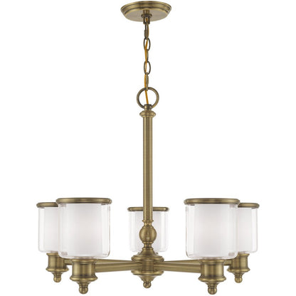 Antiqued Brass Five Light Metal Dimmable Chandelier With Shades HomeRoots