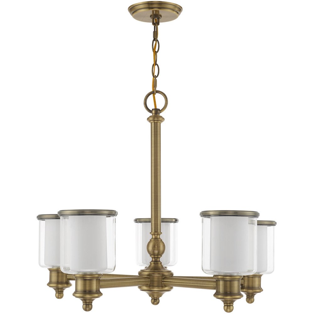 Antiqued Brass Five Light Metal Dimmable Chandelier With Shades HomeRoots
