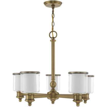 Antiqued Brass Five Light Metal Dimmable Chandelier With Shades HomeRoots