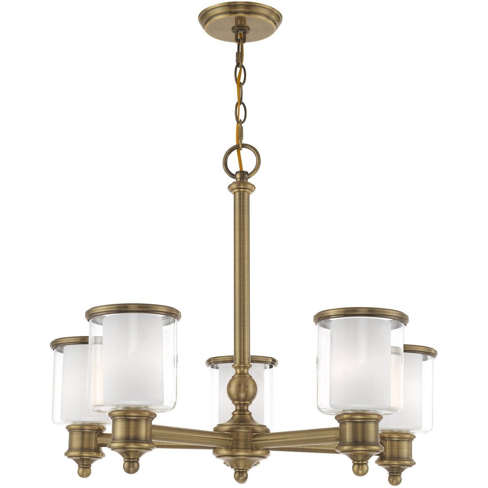 Antiqued Brass Five Light Metal Dimmable Chandelier With Shades HomeRoots