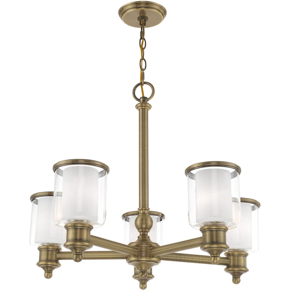 Antiqued Brass Five Light Metal Dimmable Chandelier With Shades HomeRoots