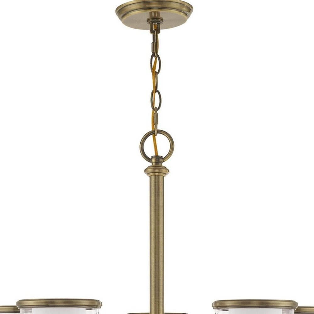 Antiqued Brass Five Light Metal Dimmable Chandelier With Shades HomeRoots