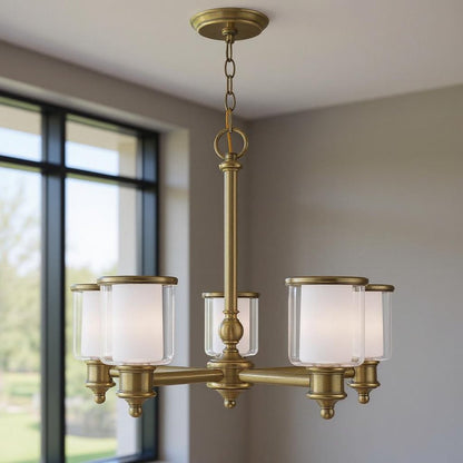 Antiqued Brass Five Light Metal Dimmable Chandelier With Shades HomeRoots
