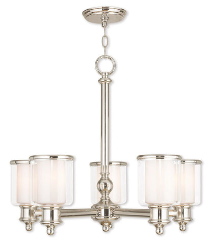 Nickel Five Light Metal Dimmable Chandelier With Shades HomeRoots