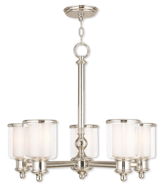 Nickel Five Light Metal Dimmable Chandelier With Shades HomeRoots