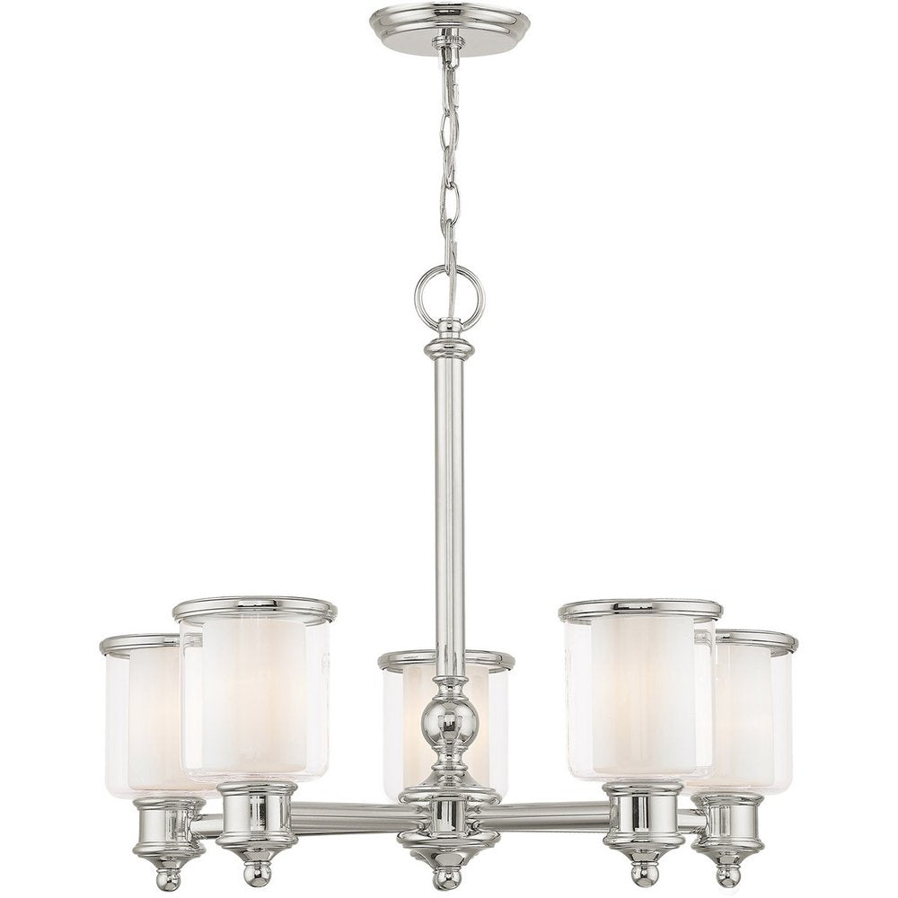Nickel Five Light Metal Dimmable Chandelier With Shades HomeRoots