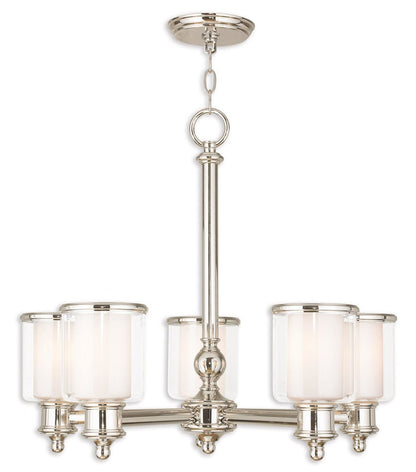 Nickel Five Light Metal Dimmable Chandelier With Shades HomeRoots