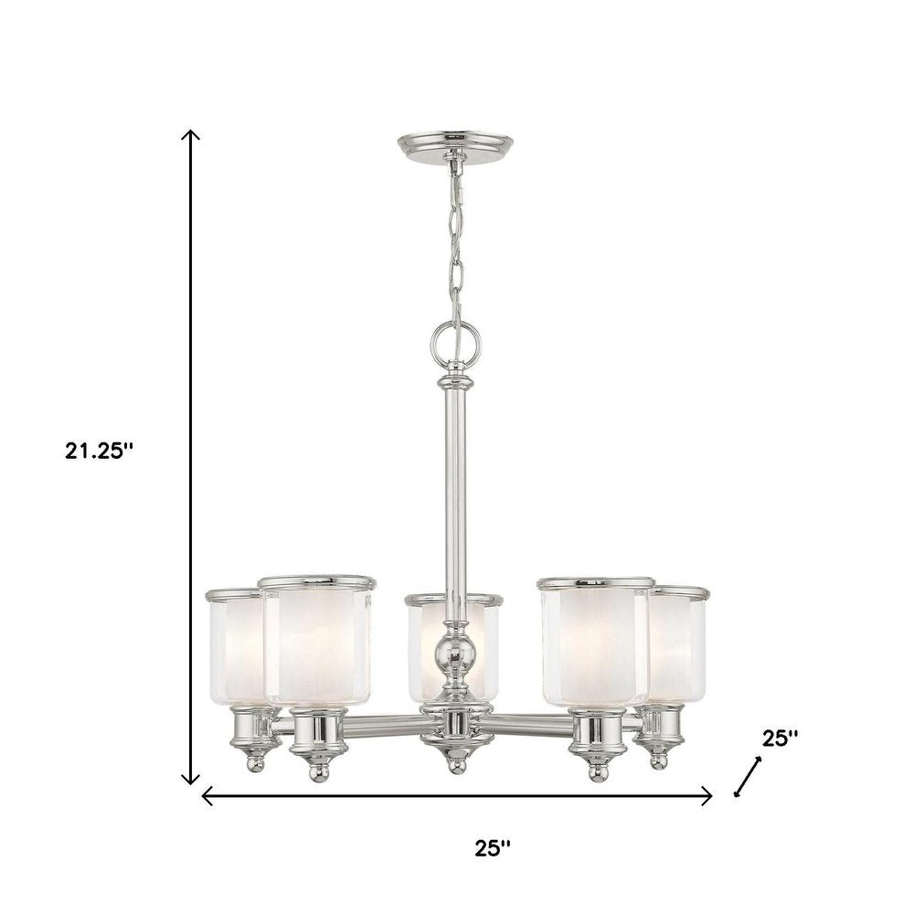 Nickel Five Light Metal Dimmable Chandelier With Shades HomeRoots