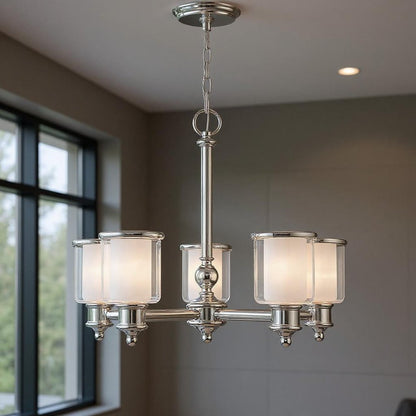 Nickel Five Light Metal Dimmable Chandelier With Shades HomeRoots