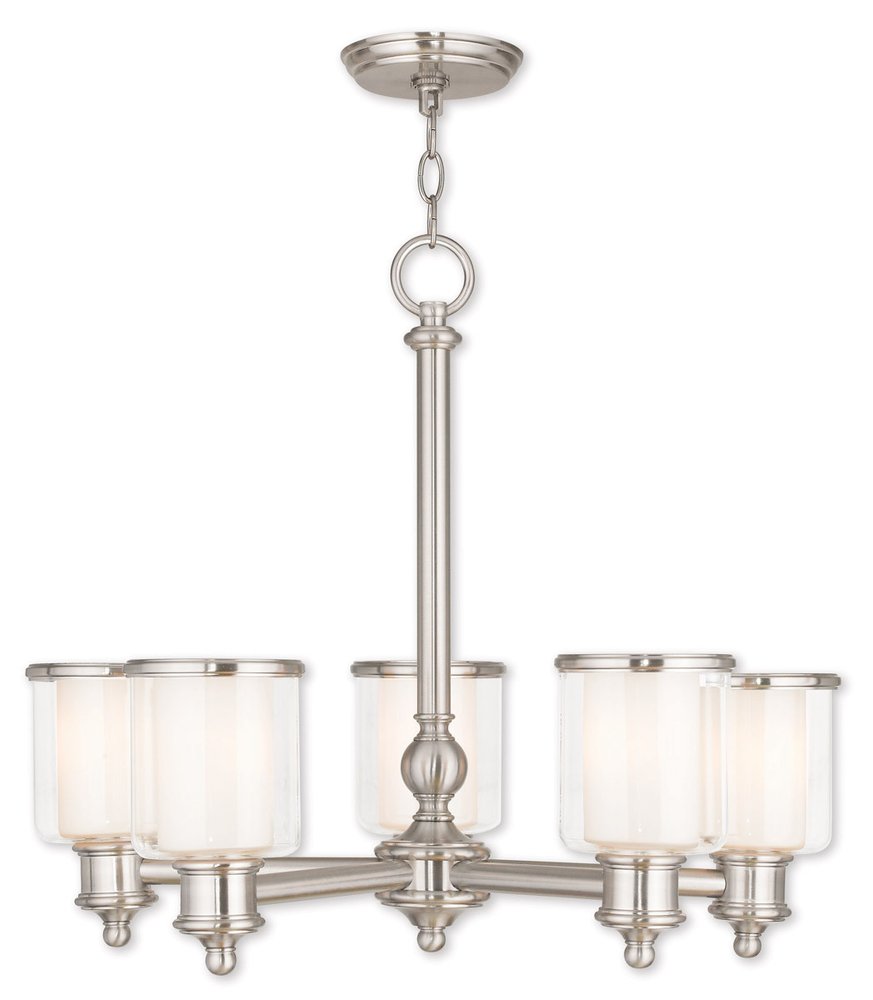 Nickel Five Light Metal Dimmable Chandelier With Shades HomeRoots