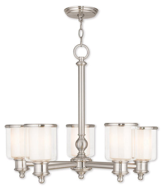Nickel Five Light Metal Dimmable Chandelier With Shades HomeRoots