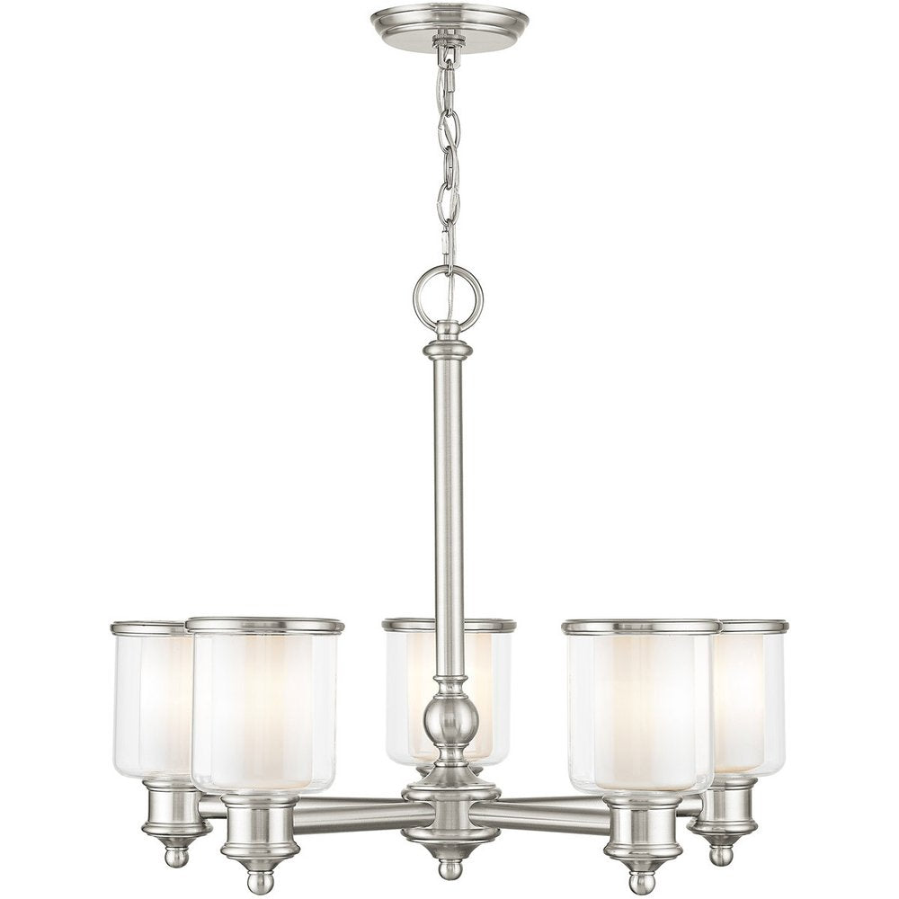 Nickel Five Light Metal Dimmable Chandelier With Shades HomeRoots