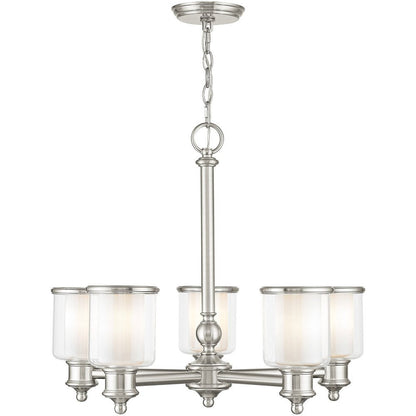 Nickel Five Light Metal Dimmable Chandelier With Shades HomeRoots