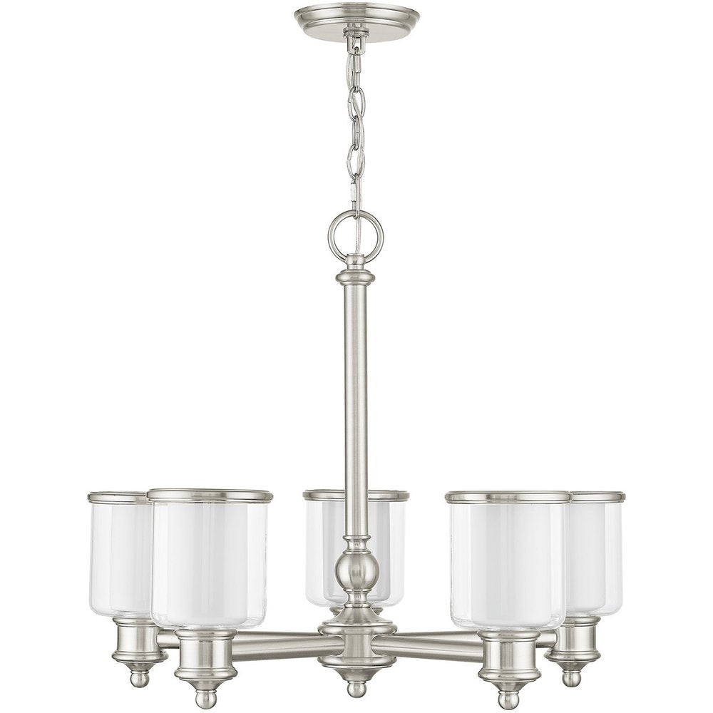 Nickel Five Light Metal Dimmable Chandelier With Shades HomeRoots