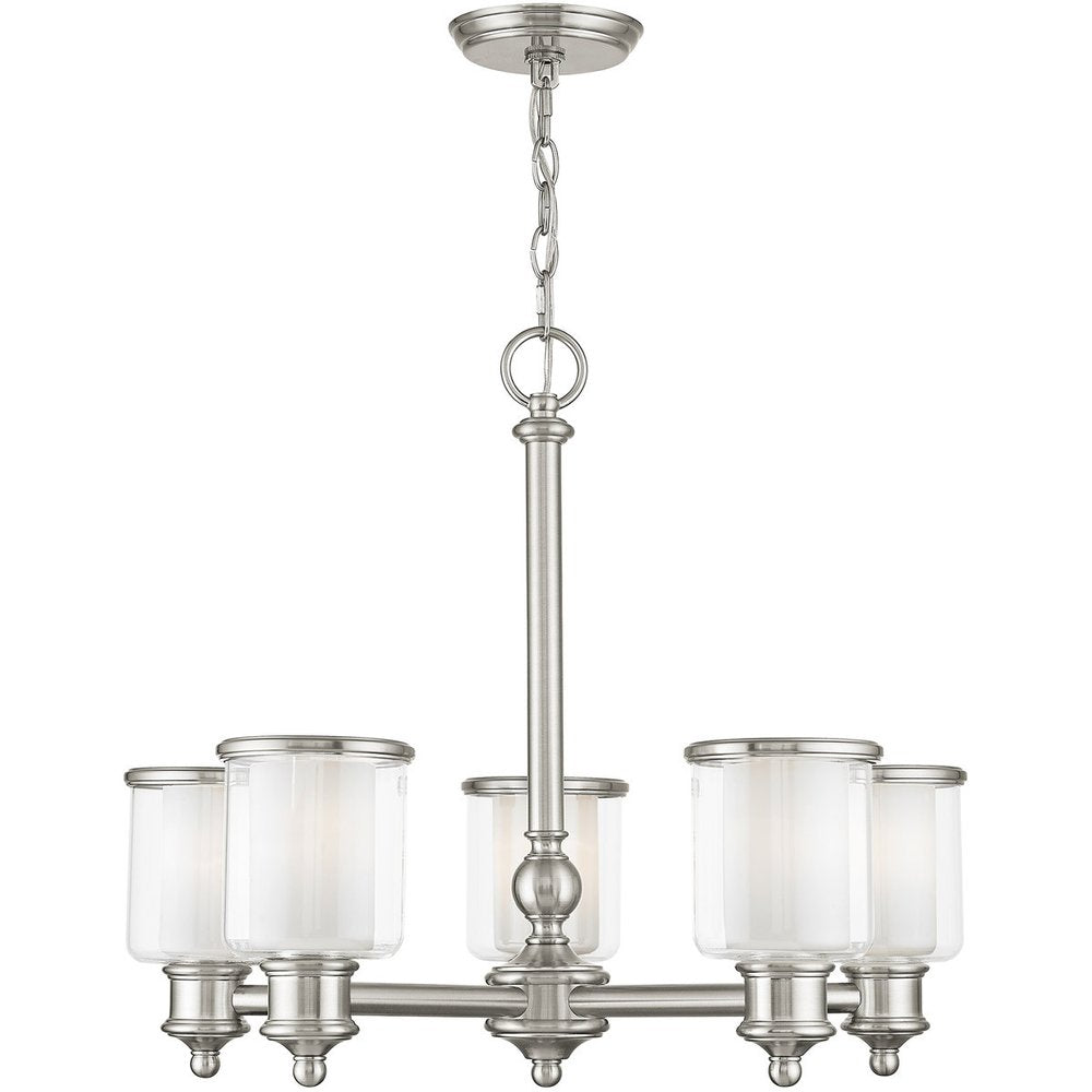 Nickel Five Light Metal Dimmable Chandelier With Shades HomeRoots