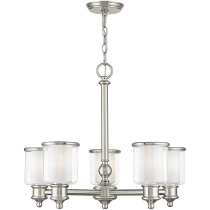 Nickel Five Light Metal Dimmable Chandelier With Shades HomeRoots