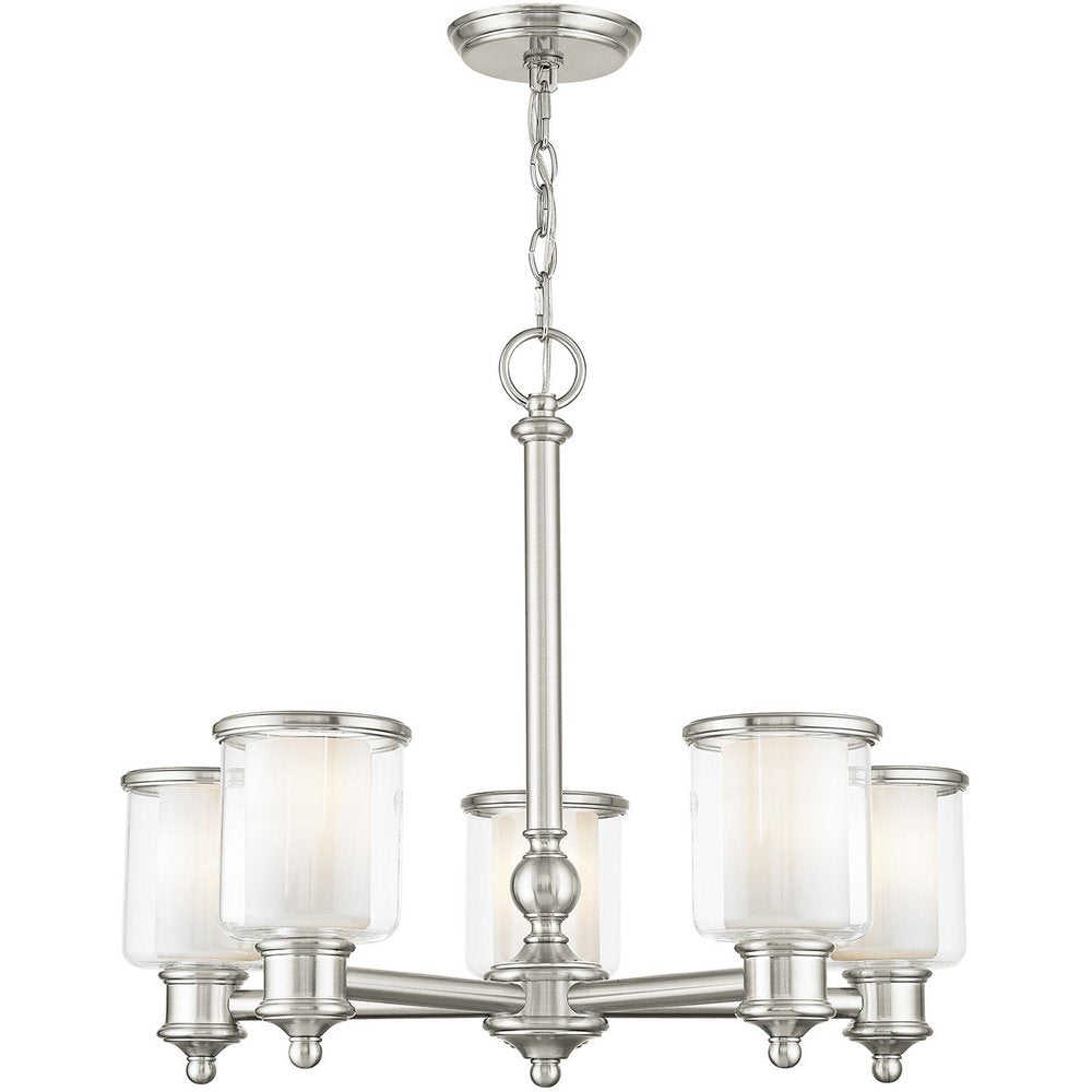 Nickel Five Light Metal Dimmable Chandelier With Shades HomeRoots