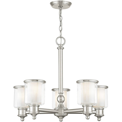 Nickel Five Light Metal Dimmable Chandelier With Shades HomeRoots