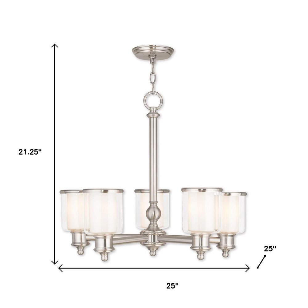 Nickel Five Light Metal Dimmable Chandelier With Shades HomeRoots