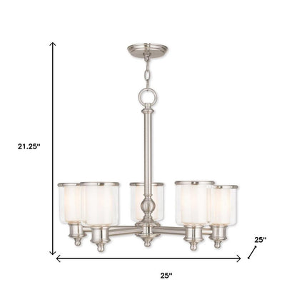 Nickel Five Light Metal Dimmable Chandelier With Shades HomeRoots