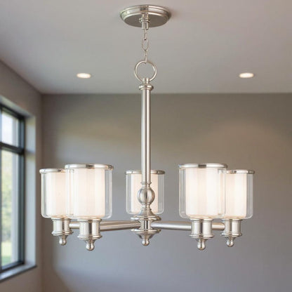 Nickel Five Light Metal Dimmable Chandelier With Shades HomeRoots