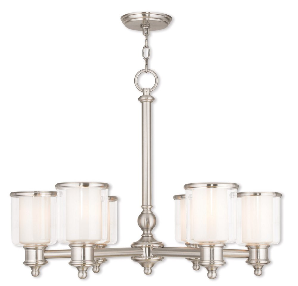 Nickel Six Light Metal Dimmable Chandelier With Shades HomeRoots