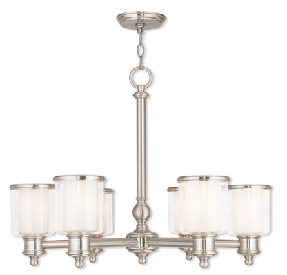 Nickel Six Light Metal Dimmable Chandelier With Shades HomeRoots