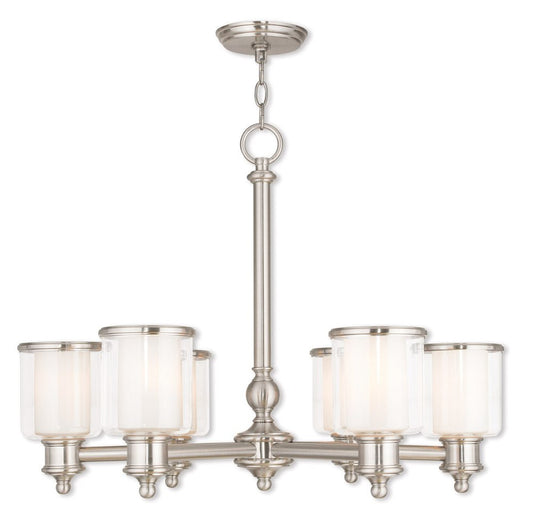 Nickel Six Light Metal Dimmable Chandelier With Shades HomeRoots