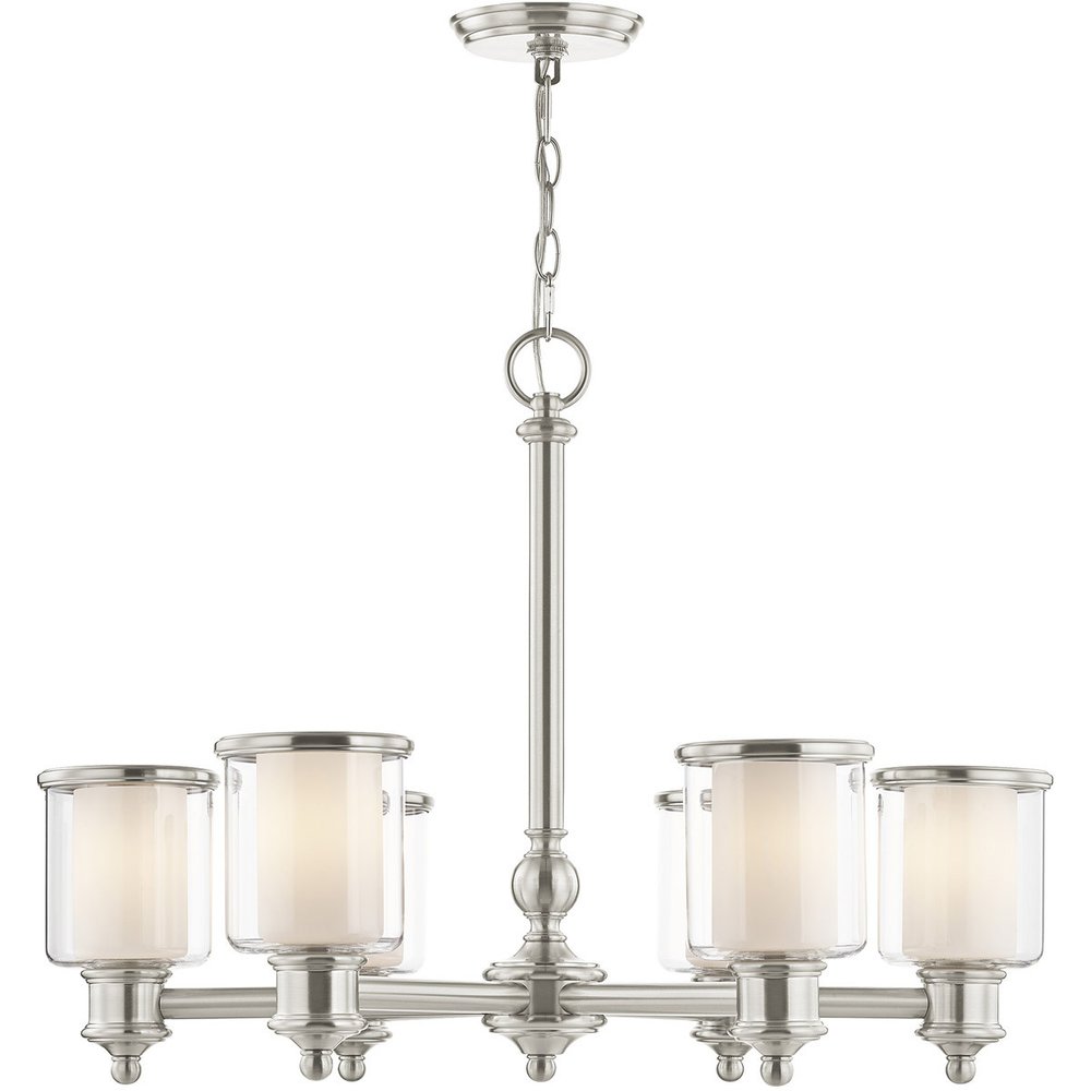 Nickel Six Light Metal Dimmable Chandelier With Shades HomeRoots