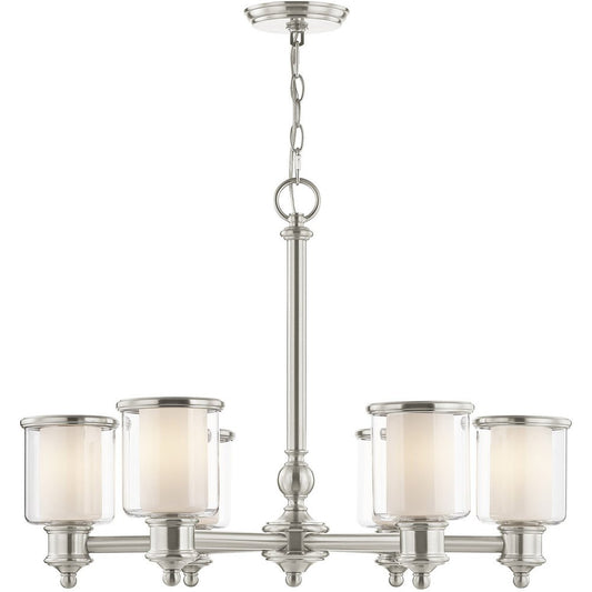 Nickel Six Light Metal Dimmable Chandelier With Shades HomeRoots