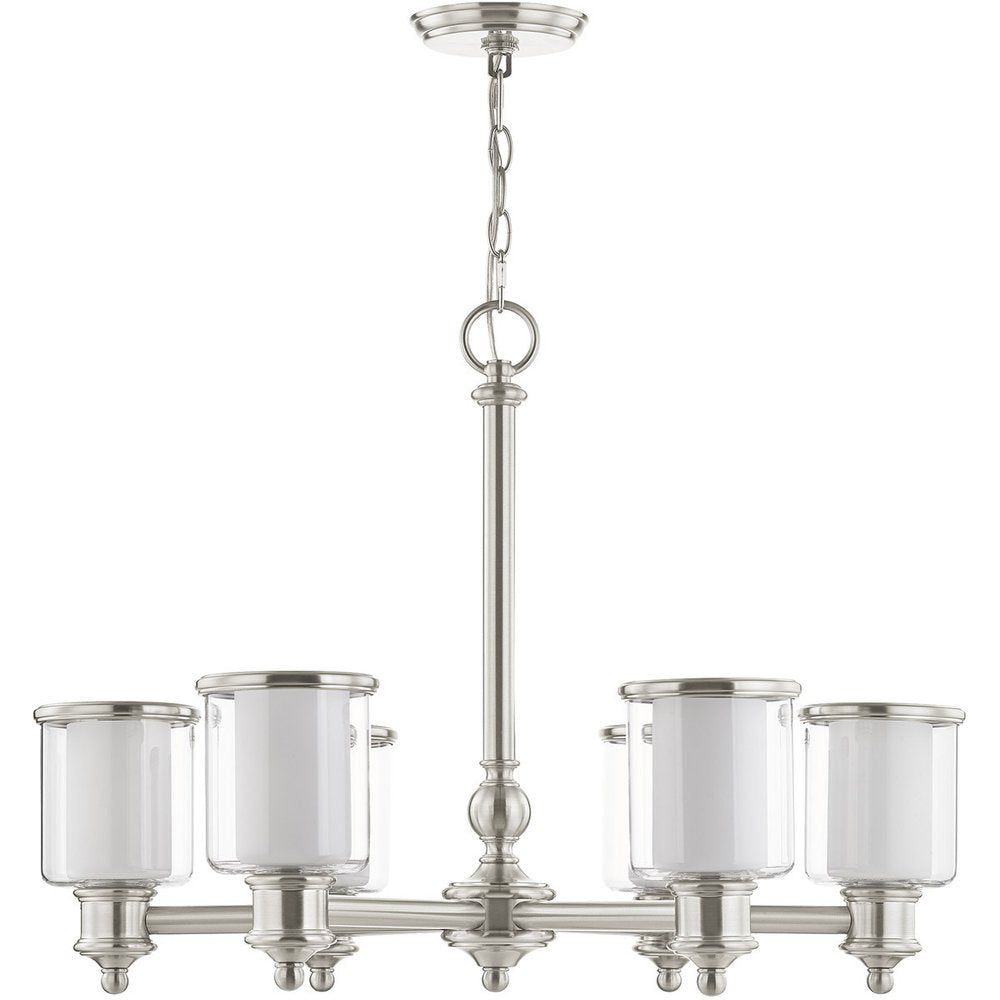 Nickel Six Light Metal Dimmable Chandelier With Shades HomeRoots