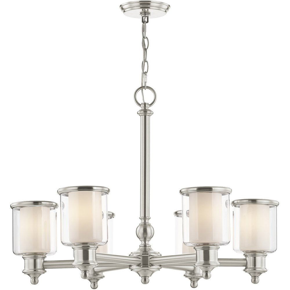 Nickel Six Light Metal Dimmable Chandelier With Shades HomeRoots