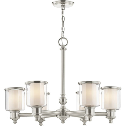 Nickel Six Light Metal Dimmable Chandelier With Shades HomeRoots