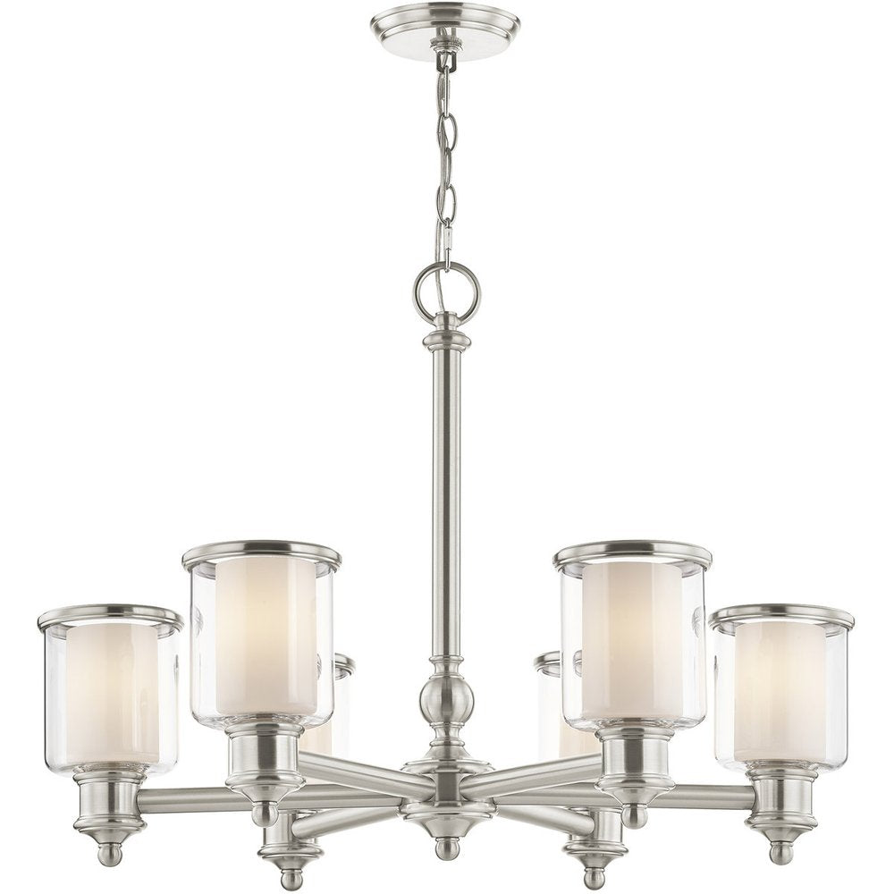 Nickel Six Light Metal Dimmable Chandelier With Shades HomeRoots