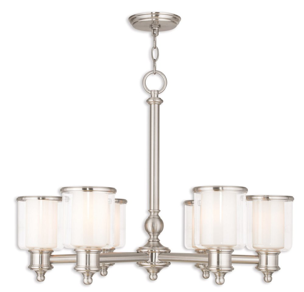 Nickel Six Light Metal Dimmable Chandelier With Shades HomeRoots