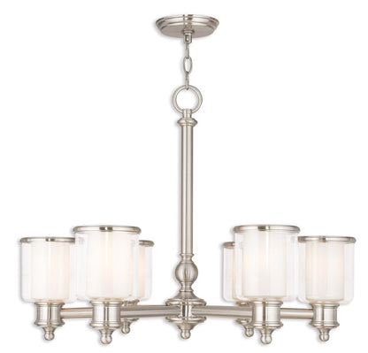 Nickel Six Light Metal Dimmable Chandelier With Shades HomeRoots