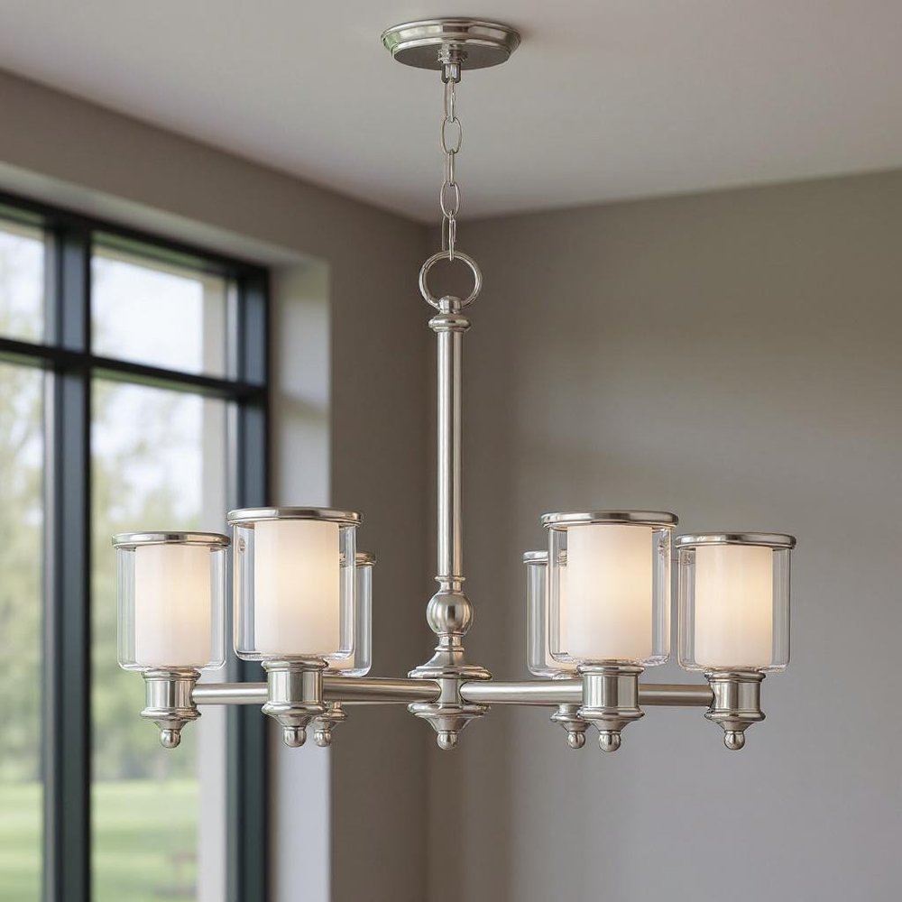Nickel Six Light Metal Dimmable Chandelier With Shades HomeRoots