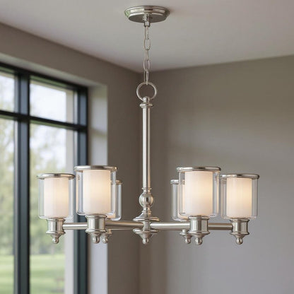 Nickel Six Light Metal Dimmable Chandelier With Shades HomeRoots