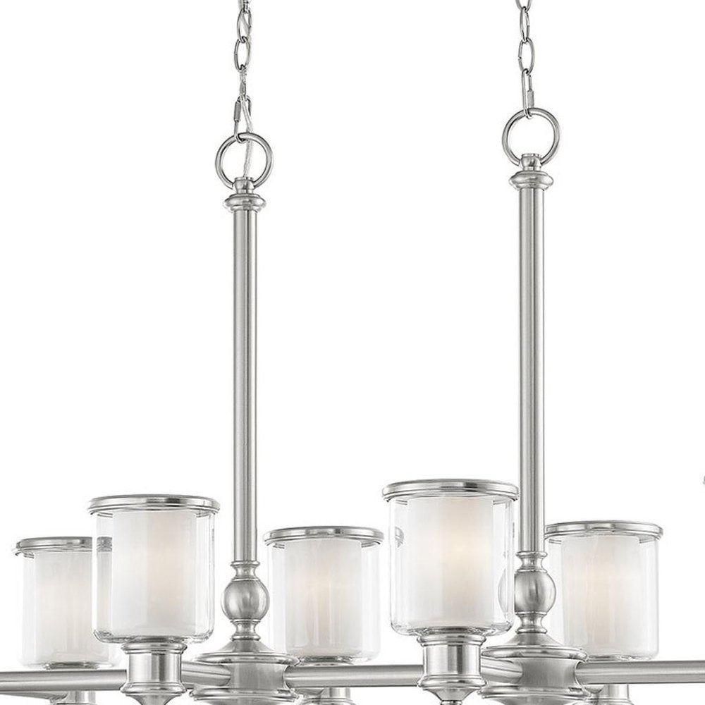 Nickel Eight Light Metal Dimmable Chandelier With Shades HomeRoots