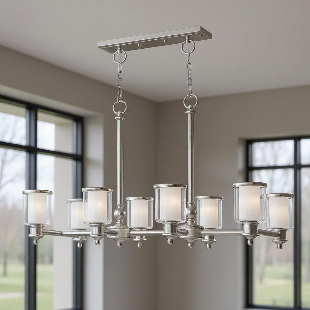 Nickel Eight Light Metal Dimmable Chandelier With Shades HomeRoots