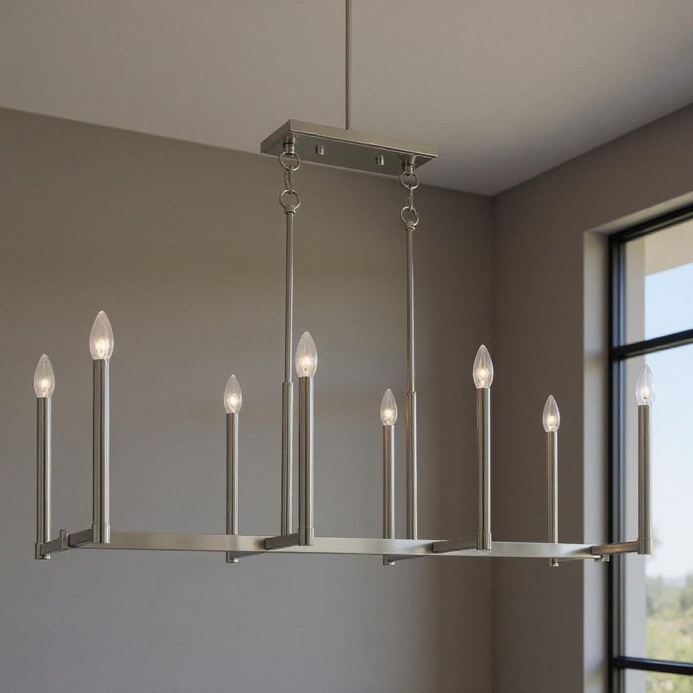 Nickel Eight Light Metal Dimmable Chandelier With Shades HomeRoots