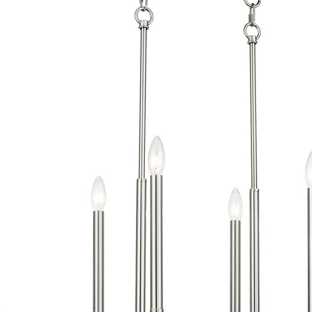Nickel Eight Light Metal Dimmable Chandelier With Shades HomeRoots