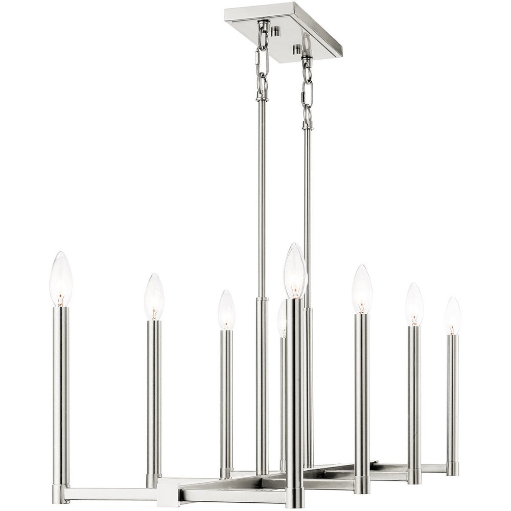 Nickel Eight Light Metal Dimmable Chandelier With Shades HomeRoots
