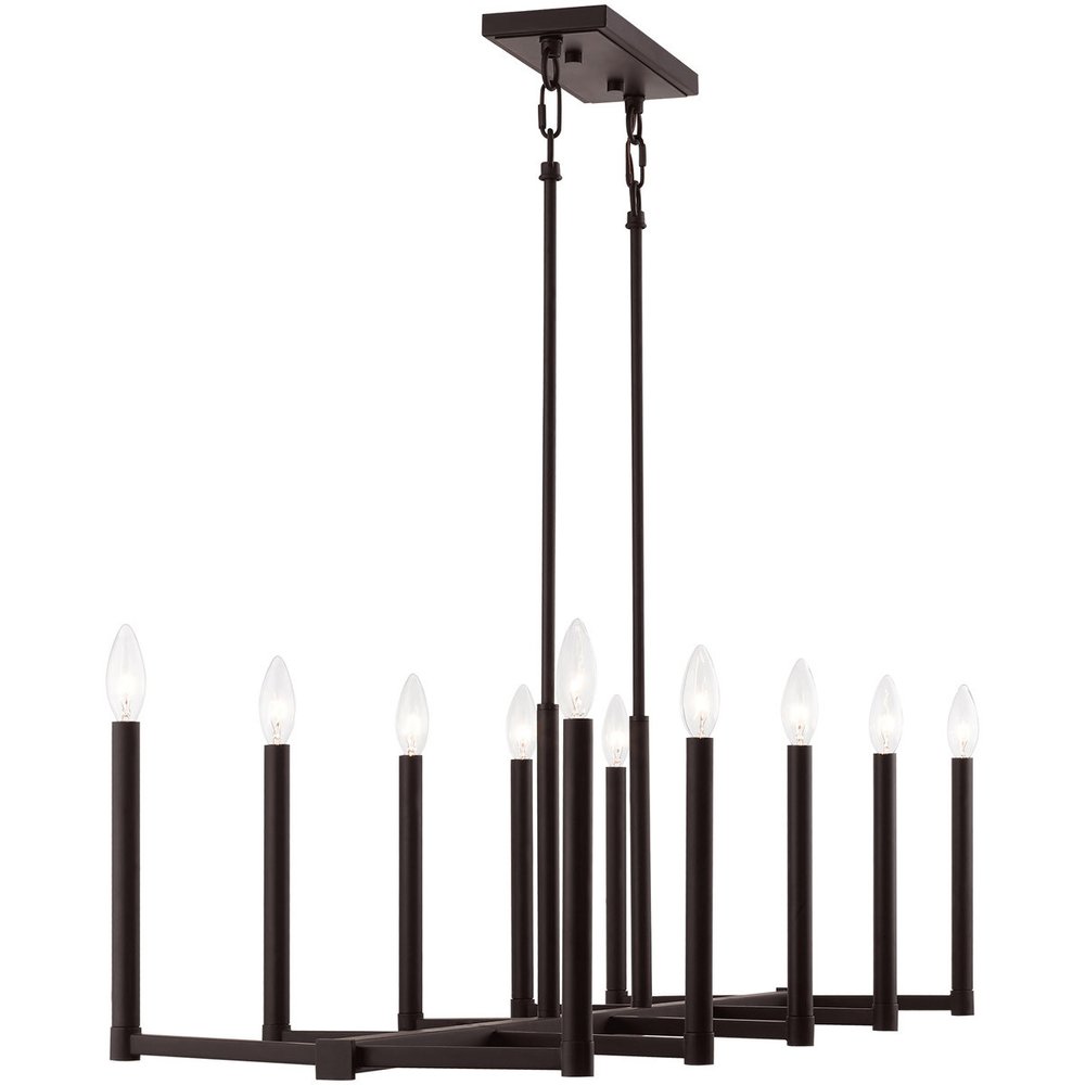 Bronze Ten Light Metal Dimmable Chandelier With Shades HomeRoots